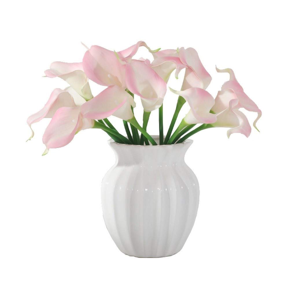 AYCDL Decor Artificial Flowers with Vase Artificial Flowers, Calla Lily Artificial Flower Bouquet Fake Flowers Arrangement with Ceramic Vase, Bridal Wedding Bouquet Artificial,B-A