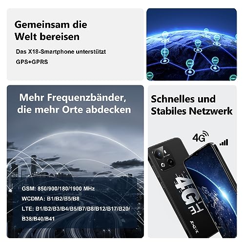 XGODY X18 Handy Ohne Vertrag, Smartphone Günstig 4G Android 10 Neu Handy mit 4000mAh und 6.3'' Display,2GB+16GB 256GB Erweiterbar, Dual SIM Quad Core, 8MP+5MP, Face ID GPS Handy(Schwarz) – Bild 4