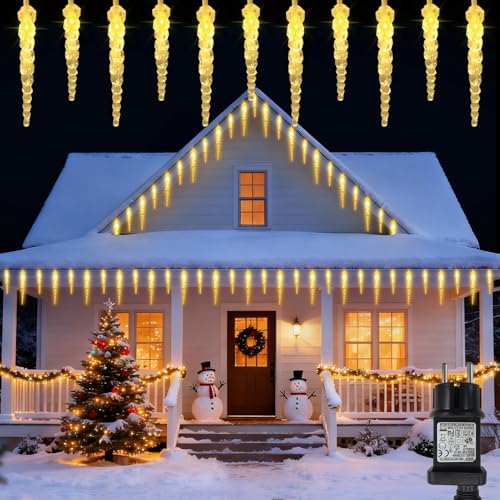 DBFAIRY 4M Eiszapfen Lichterkette Außen, 40 LED Eiszapfen Lichterkette Weihnachten mit 8 Modi Timer, Eiszapfen-lichterkette Zapfen Wasserdicht für Haus...
