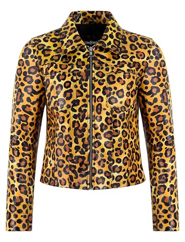 Veste en cuir véritable léopard femme coupe courte zippée offrant protection et style 1176