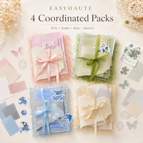 Aesthetic Journaling Supplies Kit, 4 Pack Mixed Media Ephemera Set for Junk Journal, Scrapbook, Collage, Card Making and DIY Crafts, Includes Specialty Paper, Decorative Mesh and Embellishments - Image 4