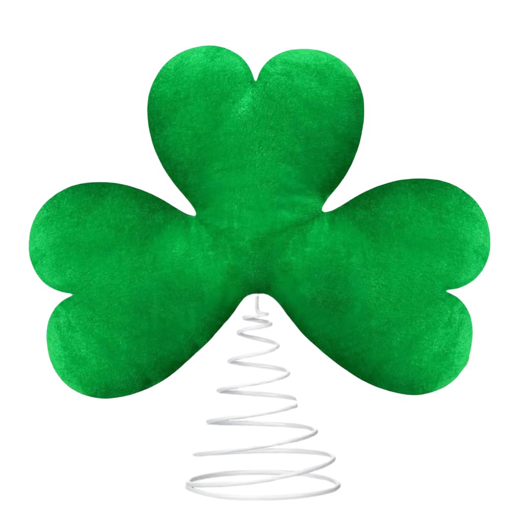 12 Inch St Patrick's Day Tree Topper,Green Plush Lucky Shamrock with Metal Base Decor,Treetop Irish Tree Decoration for St Patrick's Day Holiday Party (Green)