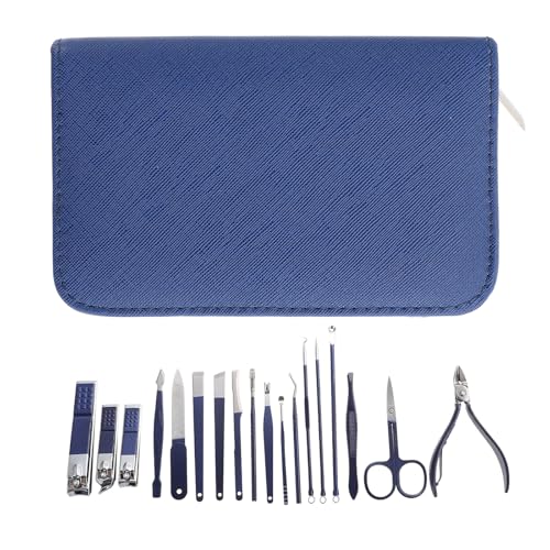 TOVINANNA Kit de Manicura y Pedicura Profesional de Acero Inoxidable 18 Piezas Color Azul Marino Set Portátil para Cuidado de Uñas Casa Viaje y Camping