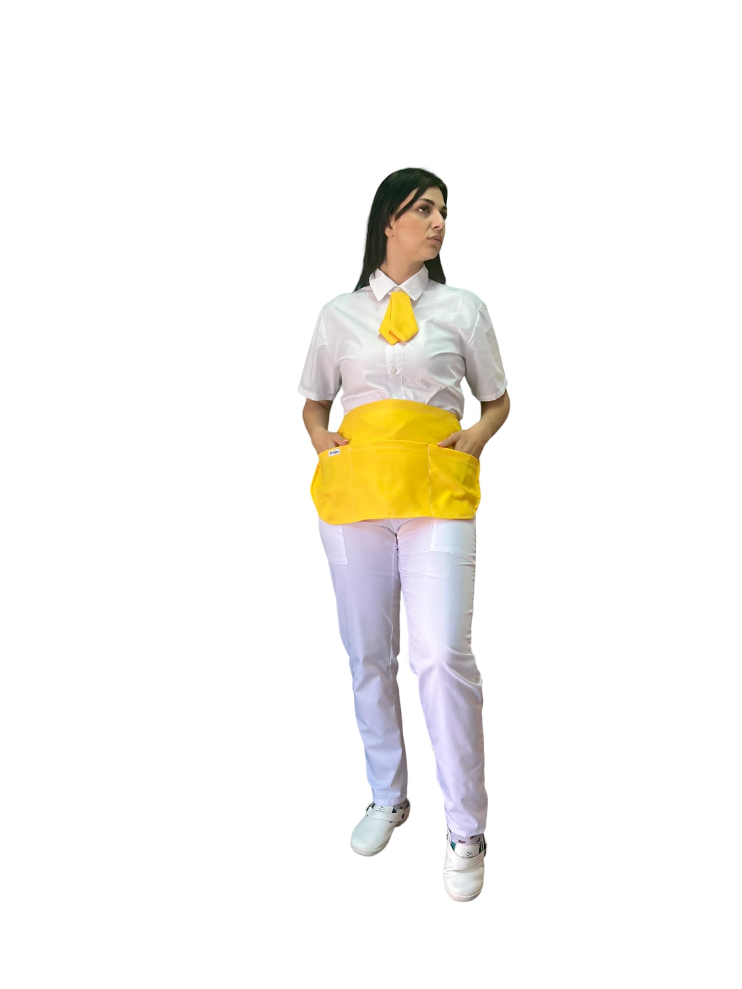Tablier court de cuisine avec cravate, 100 pièces, broderie gratuite, jaune, pour bar, restaurant, hôtel, barman, uniforme de travail, homme, femme, fabriqué en Italie, jaune, Taille Unique