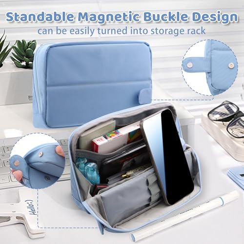 Image of Aesthetic School Supplies Cute Standing Pencil Case for Girls Student,Large Capacity Magnetic Flap Standable Pencil Pouch with Zipper,Back-to-school Gifts Big Stationery Travel Organizer for Adults