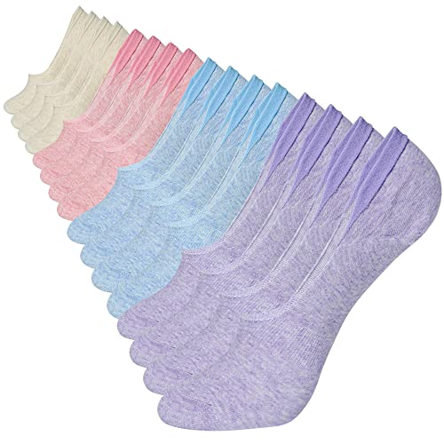 YEJIMONG No Show Socks Womens 8 Pairs Non Slip Thin Cotton Invisible Flat Boat Line Low Cut Socks