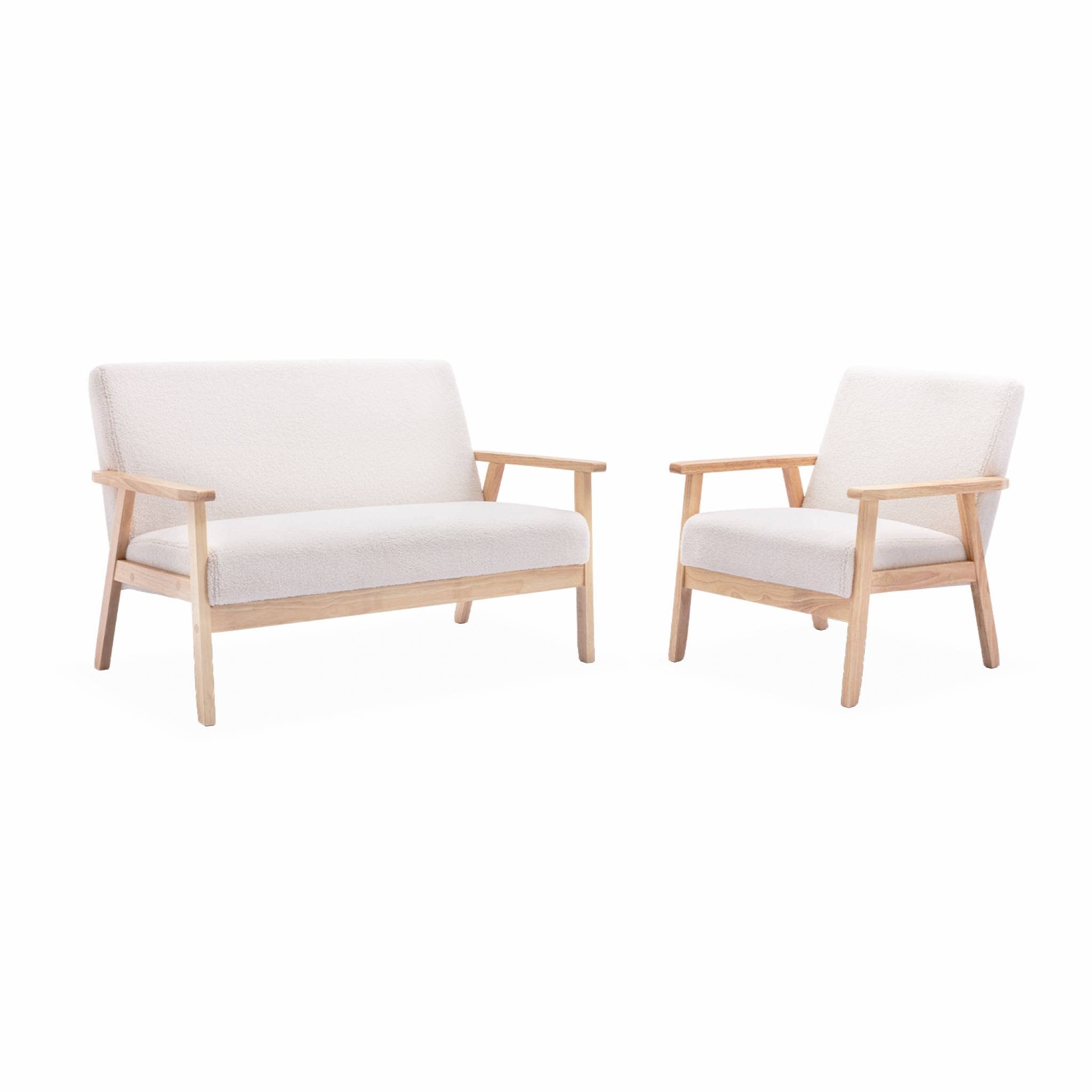 Alice's Home - Fauteuil scandinave en Bois et Tissu Bouclette. Isak. L 64 x P 69.5 x H 73cm