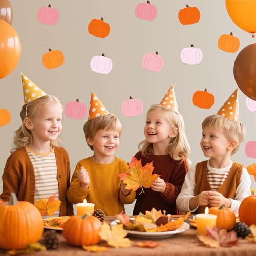 Image of Autumn Pumpkin Glitter Cutouts - 100Pcs Thanksgiving Pumpkin Shaped Cut-Outs Fall Paper Die Cut with Glue Points for Holiday Party Baby Shower Home School Classroom Bulletin Border Wall Decorations