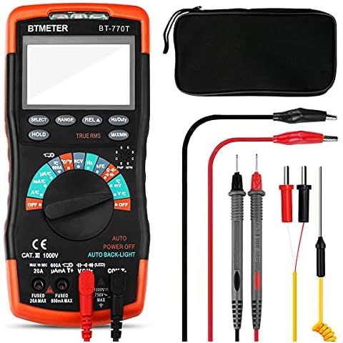 True RMS Digital Multimeter Tester 6000 Counts AC DC 20A Ohmmeter Voltmeter DMM Measure Voltage Current Amp Resistance Diodes Continuity Duty-Cycle Capacitance Temperature (BTMETER BT-770T) Cover