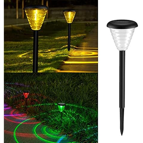 ASFSKY Solar Pathway Lights Outdoor Waterproof with 2 LEDs Project Beautiful Pattern On The Ground Light The Way for Yard Garden Path Walkway Warm White and Color Changing (Set of 2) … Cover