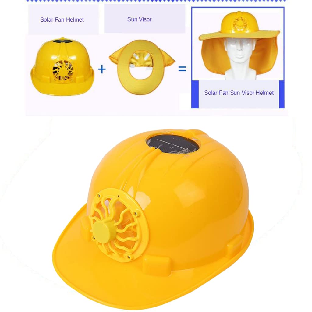 Casque de Sécurité Ventilé Énergie Solaire Support Absorption Chocs Protection Respirant Matériau PE Réglage Pratique Adapté Aux Travaux Extérieurs, Jaune