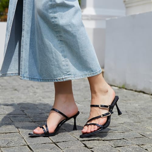 Image of Women's Stiletto Flip Flop Sandals Pointed Toe Open Toe Thin Strap Mules Comfortable Non Slip Soft Soled High Heeled Sandals Wedding Parties Slip On Dress Shoes
