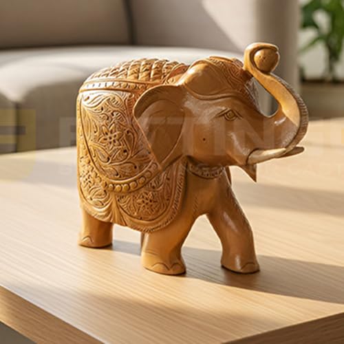 Image of EL05 Temple Elephant Statue 6 Inch Premium Handcrafted Kadam Wood Elephant Idol with Left Leg Forward for Home Mandir Pooja & Living Room Decor Office Traditional Indian Gifting - Pack of 1