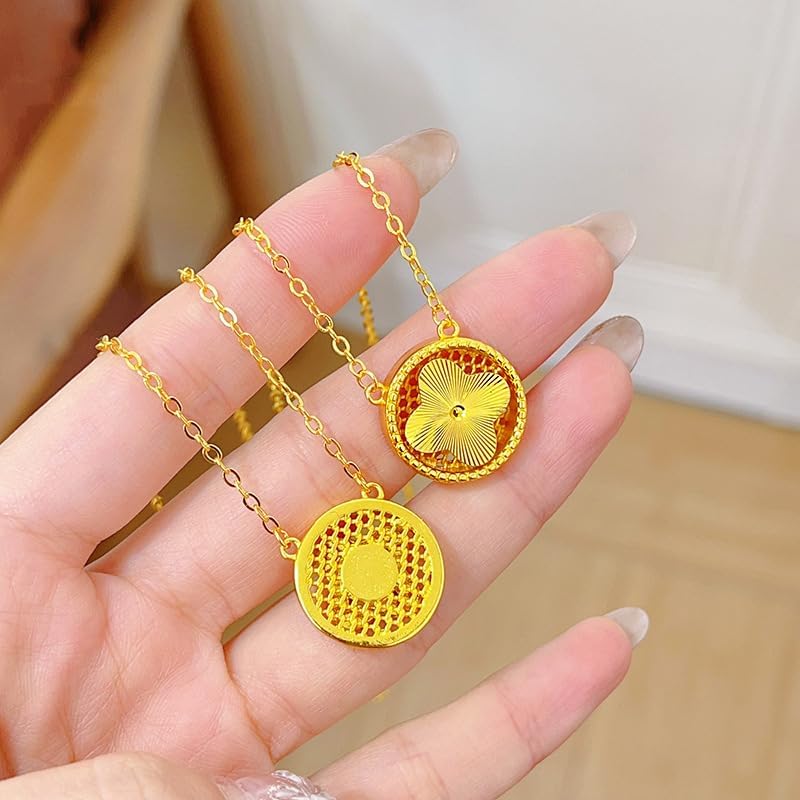 Gold Round Clover Necklace for Women Dainty 14K Gold Plated Pendant Necklace Adjustable Chain Choker Charm Colorful Rotating Clover Pendant Lucky Necklace for Women Jewelry - Image 4
