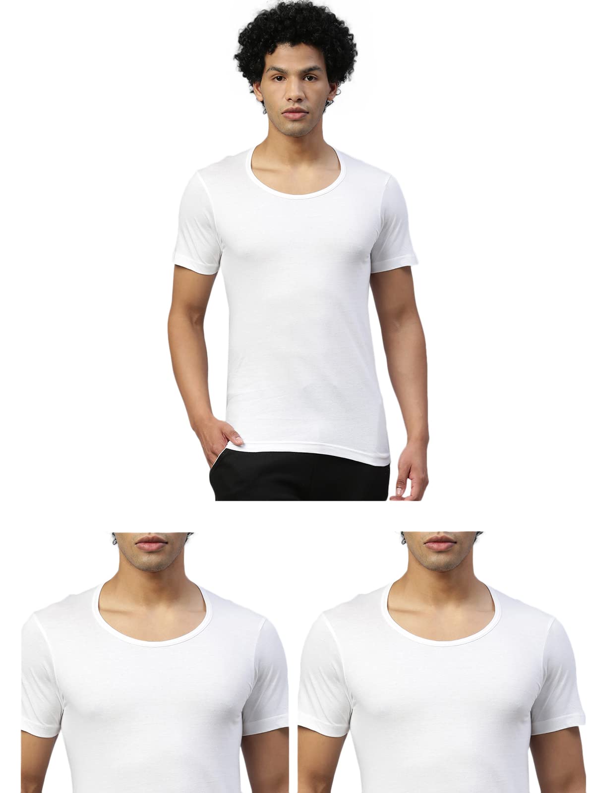 Mens Solid Short Sleeves Round Neck Advance Moisture 100% Cotton White Vest (Pack of 3)-image-46
