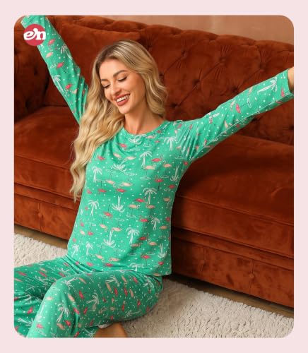 Image of ENJOYNIGHT Womens Pajama Set Cotton Pjs Long Sleeve Sleepwear with Pockets