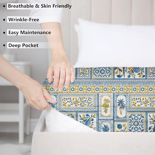 Image of SANMARINO Premium Cloud Cotton 360 Fitted King Bedsheet with 2 Pillow Covers | 300 TC Soft Fabric | Deep Pocket Elasticated Bed Sheet (78 x 72 + 10 Inches) (Mediterranean Indigo)