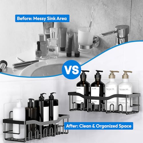 Image of Zulaxy 5 in 1 Self Adhesive Bathroom Shelf Organizer with Soap Holder | Multipurpose Storage Rack Combo for Bathroom & Kitchen | No Drill, Rustproof, Stainless Steel and Waterproof (Set of 5, Black)