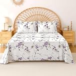 EverSoft Bedding Egyptian Cotton Flat Sheet Double Bed, 400TC Cooling Soft Fabric, Premium Floral Flower Print Top Sheet, Luxury Bed Sheet for Double Size - Exotic Lilac