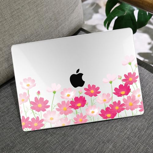 Image of MEEgoodo Case for M5 /M4 /M3 /M2 MacBook Air 13 inch 2026 2025 2024 2022, Fit Model A3449 /A3240 /A3113 /A2681, Case Compatible with MacBook Air 13.6-inch, Bright Pink Flowers