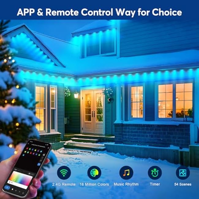 Permanent LED Strip Lights 200ft(1 String), RGB App Control Outdoor Lights with 100 LEDs, LED Eaves Lights IP67 Waterproof, House Roof Outdoor Lighting for Party, Daily, Halloween,Christmas,Garden