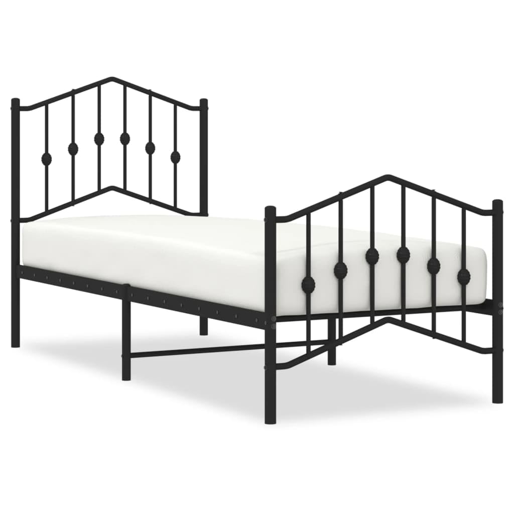 Giroletto con Testiera e Pediera Metallo Nero 75x190 cm Letto Singolo Robustezza Camera da Design Moderno Struttura in Ferro Stabile Facile Montaggio Base Letto con Resistente Sostenibile 190x75