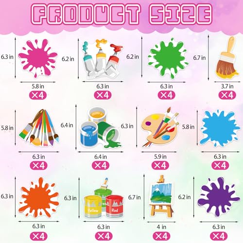 Image of 48Pcs Art Paint Cutouts for Bulletin Board Decorations, Colorful Art Painting Party Cutouts Paint Splatter Paper Cut Outs for Home School Bulletin Board Wall Chalkboard Craft Theme Party Decor