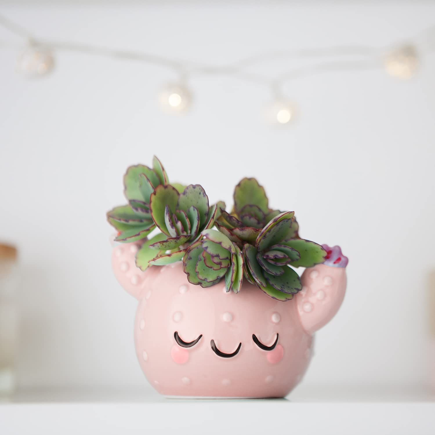 Smiley Pink Kaktus Keramik-Topf - Handbemalt, Mit Drainageloch, 8,5x8,5x11 Cm, Aus Argentinien