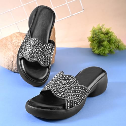 Image of Centrino Women's Sandals | Stylish Slip-On Sandals for Ladies |Elegant Slide Sandals with Butterfly Studded Embellishment Design | Lightweight and Durable Fashion Footwear (9310)
