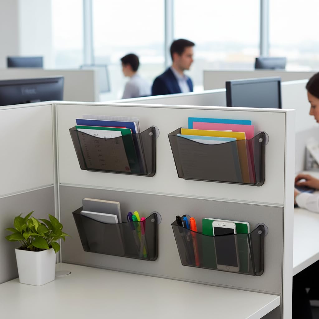 Azar Displays 250055-SMK - Soporte de plástico para archivos de pared con ventosas, color ahumado, paquete de 4