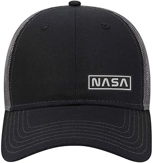 iZZYZX NASA Leatherette 6 Panel Low Profile Mesh Trucker Hat - Black Charcoal