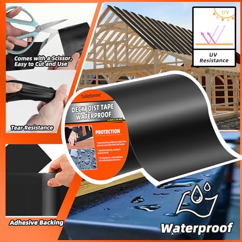 Image of 1 Pack Joist Tape 6 inch x 50' Weather-Resistant Butyl Deck Flashing Tape for Wood Decks, Beams, Roofs and More