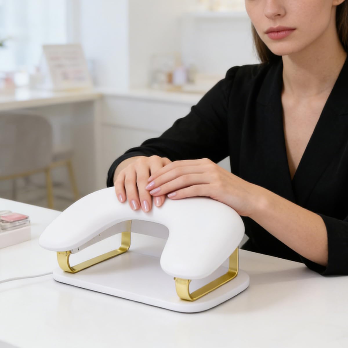 Genérico Soporte para uñas en forma de U con almohadillas metálicas ajustables y extraíbles apto para salones de manicura y uso doméstico (Blanco)