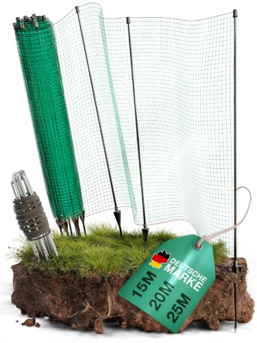 Smabix Mobiler Zaun zum Einstecken 20m x 90cm Komplett-Set sofort einsatzbereit ideal für Hunde Hühner und andere Kleintiere Hundezaun Weidezaun Zaun Garten & Hühnerzaun Gartennetz