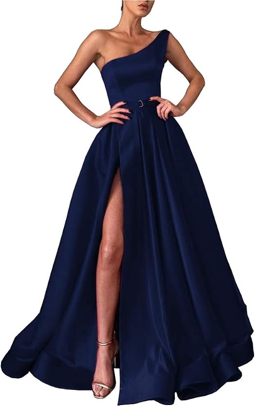 M Bridal M da Sposa, Abito da Sera Formale da Donna, con Una Spalla, con  Spacco Alto Blu Navy 54 IT : Amazon.it: Abbigliamento