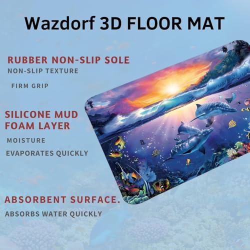 Image of Wazdorf 3D Bathroom Mat - Non Slip Water Absorbent Bathroom Mat Bathroom Easy Care Shower Rugs, Perfect for Home Office & Kitchen, Bathroom
