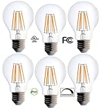 Bioluz LED 60 Watt A19 Light Bulbs Uses 8.5W Dimmable Filament Style Edison Light Bulbs, 2700K Warm White FCC UL Listed RoHS Title 20 90 CRI 6-Pack