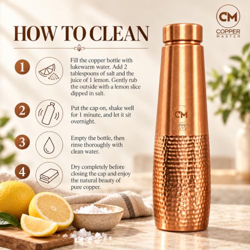 Image of Copper-Master Pure Copper Water Bottle 1L & 2 Glasses Set, Half Hammered