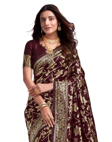 Image of SIRIL Women's Banarasi Silk Saree | Kanjivaram Silk Saree With Unstitched Blouse Piece