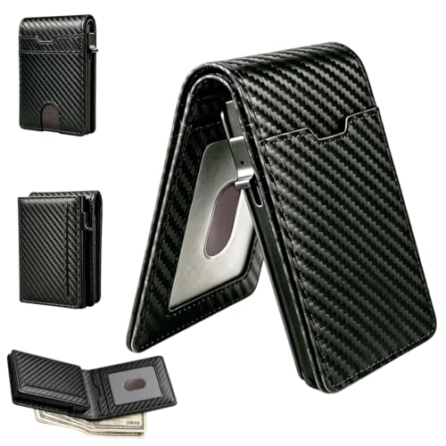 Portefeuille fin pour homme en carbone noir avec blocage RFID et fente ID