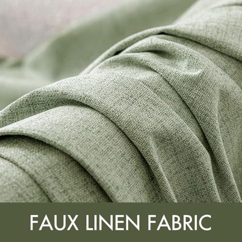 Image of MIULEE Linen Texture Curtains for Bedroom Solid 100% Blackout Thermal Insulated Sage Green Curtains Grommet Room Darkening Drapes for Living Room 52x120 Inch (2 Panels)