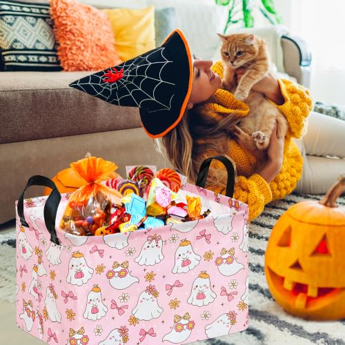 Image of Happy Halloween Ghost Storage Basket Gift Laundry Bins Collapsible Storage Baskets Box Laundry Nursery Hamper for Home and Office Decoration with Handles