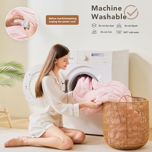 Heated Electric Blanket- Electric Throw Blanket 84"x90" for Bed- Heated Blanket with 5 Heating Levels& 4 Hours Auto Off for Couch Home Office - Soft Sherpa Heating Blanket for Full Body(Pink)
