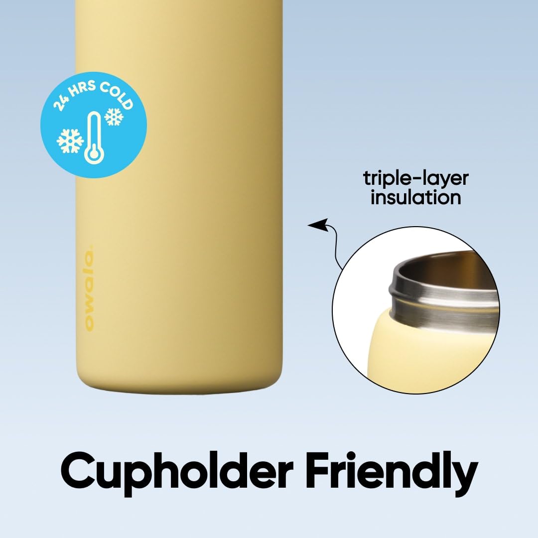 Owala FreeSip botella agua acero inoxidable con pajita, 945 ml - Botella térmica a prueba de fugas para el deporte y los viajes, sin BPA, Butter Half