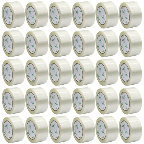 Image of BOMEI PACK Fiber Reinforced Packing Tape, 30Rolls Mono Filament Tape 2 inch x 35yds x 5.5Mil, for Packing and Strapping