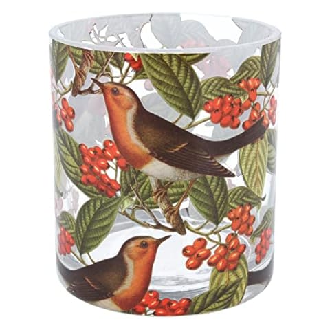 Gisela Graham Glass Night Light Candle Holder with Robin Cover