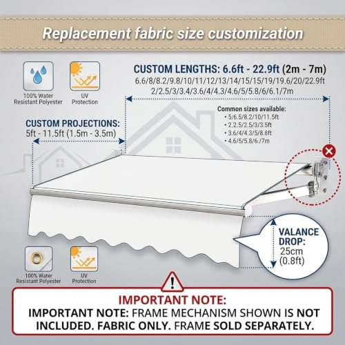 Tela de repuesto para toldo retráctil acrílica e impermeable de 580x300 cm para terrazas 3