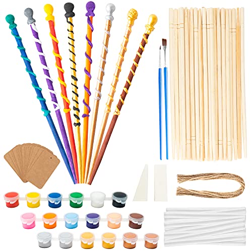 Haooryx 67PCS Wizard's Wands Making Kit, DIY Wooden Wizard Potter Wands Make Your Own Magic Wand Halloween Party Game Costume Favor Supplies Wood Art Craft Kits Festival Gift for Kids Adults