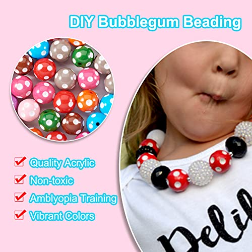 Cheriswelry 100Pcs 20Mm Opaque Chunky Bubblegum Ball Beads With Polka Dot Pattern Loose Gumball Spacer Beads Mixed For Rainbow Bracelet Necklace Jewelry Making Diy Craft Beads #TOP5