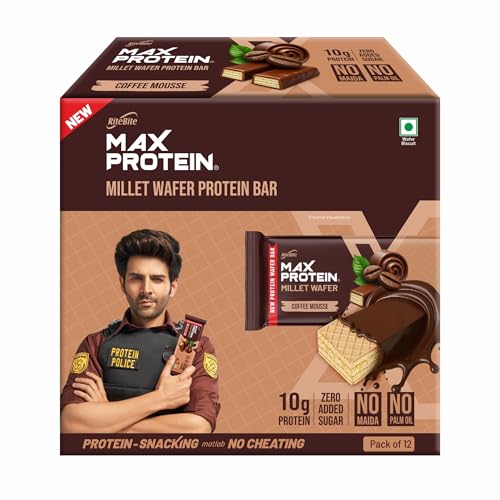 Image of RiteBite Max Protein Coffee Mousse 10g Protein Millet Wafer Bars (Pack of 12), No Maida, No Palm Oil, Zero Added Sugar, Crunchy Wafer Snack, 480g